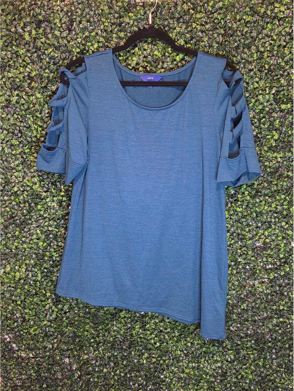 APT.9 Women's Blue Cold Shoulder Top, Size Small